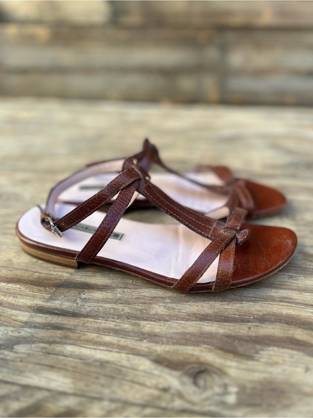 VINTAGE | Studio Pollini Brown Leather T-Strap Sandals 6